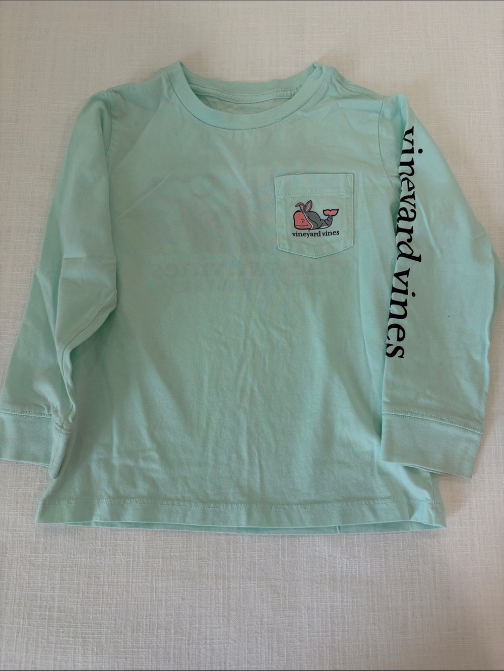 Vineyard Vines Kids Long-Sleeve Pocket Tee in Mint Green with Whale
